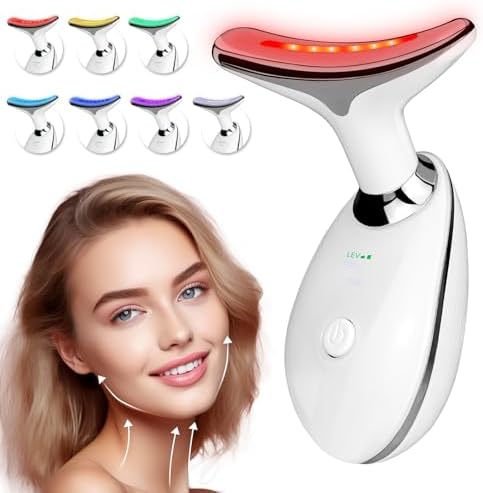 Face Neck Massager with 7-Color Light Modes for Skin Care,Tightening,Smoothness - Red LED Light Therapy Device Triple-Action Beauty Tool