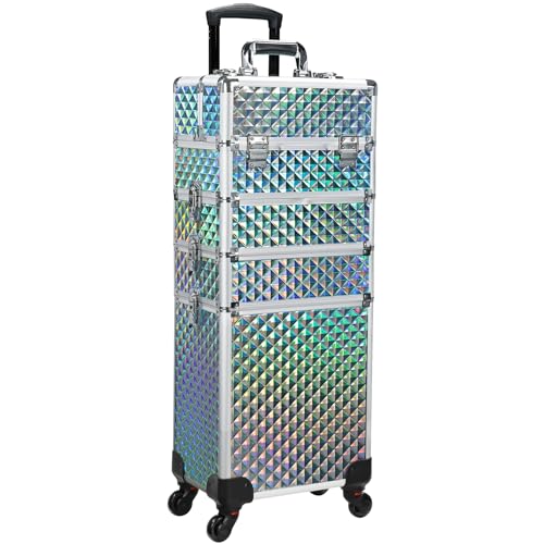 Stagiant Rolling Makeup Train Case Large Storage Cosmetic Trolley 4 in 1 Large Capacity Trolley Makeup Travel Case with Key Swivel Wheels Salon Barber Case Traveling Cart Trunk
