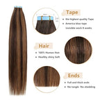 YILITE Tape in Hair Extensions Human Hair #2-6-2 Straight Hair Balayage Darkest Brown Roots Fading to Darkest Brown 24 Inch(Pack of 20) #2-6-2 Balayage Dark Brown to Chestnut Brown