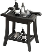 Bamboo Shower Bench Stool with Storage Shelf Small Shower Chair Seat for Inside Shower 19 x 10 x 18 Inches Black