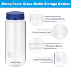 PATIKIL 2 Pack Reagent Media Storage Bottles, 1000ml Borosilicate Glass Wide Mouth Graduated Round Bottles with GL32 Blue Screw Cap for Lab Water Reagent Liquids, Clear