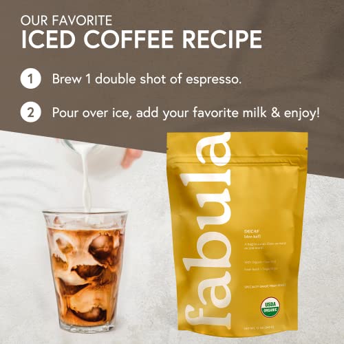 Fabula Coffee Decaf Dark Roast Freshly Ground - Organic - Low Acid - Single Origin - Non-GMO - Mold Free - 12 Ounces