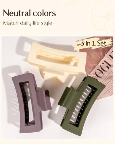 Yanibest 3 Pack Hair Clips for Women 4.3 Inch Large Claw Clips for Women Thick Curly Hair, Big Matte Banana Clips,Strong Hold Jaw Clips
