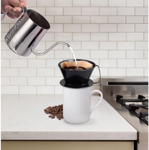 Fino Pour-Over Coffee Brewing Filter Cone, Number 4-Size, Black, Brews 8 to 12-Cups, Set of 2