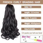 COOKOO 9 Packs 12 Inch French Curl Bob Braids Hair for Women 50g/pack Pre-Stretched French Curly Braiding Hair Natural Black Short Wave Curly Braiding Hair Extentions for BOHO Box Braids 1B#
