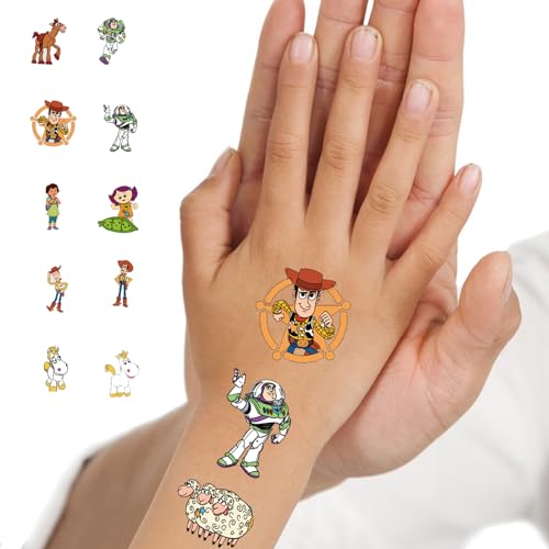 40 Pcs Toy Inspired Story Temporary Tattoos - 2x2 Inch Pre-Cut Designs for Birthday Party Favors, Supplies, Decoration, Kids' Gifts, and School Rewards