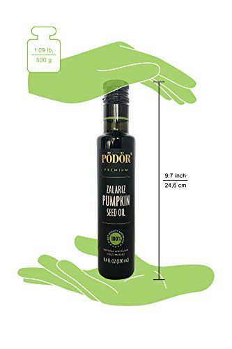 PÖDÖR Premium Zalariz Pumpkin Seed Oil - 8.4 fl. Oz. - Cold-Pressed, 100% Natural, Unrefined and Unfiltered, Vegan, Gluten-Free, Non-GMO in Glass Bottle