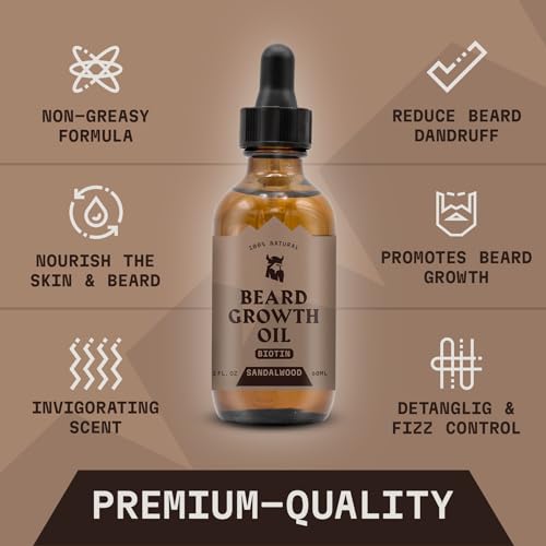 Striking Viking Beard Growth Oil with Biotin - 2 Fl Oz, 1 Pack, Sandalwood - Thickening, Conditioning Biotin Beard Growth Serum for Men with Argan & Jojoba Oil - Facial Hair Serum for Men