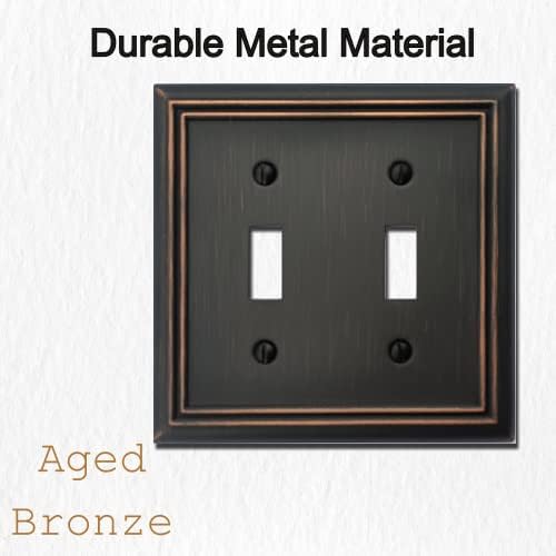 Double Toggle Light Switch Cover Adler Metal Wall Plate, 2-Pack Aged Bronze 2 Gang, Light Switch Cover Decorative Wallplate, Durable