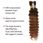 Human Braiding Hair 100g Deep Water Wave Bulk Human Hair for Braiding No Weft 10A Brazilian Virgin Curly Human Hair Extensions for Boho Braids (100g-26inch, T4/30-Deep)