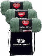 Red Heart Super Saver Light Sage E300-631 (3-Skeins - Same Dye Lot) Worsted Medium #4 Acrylic Yarn for Crocheting and Knitting with Project Bag