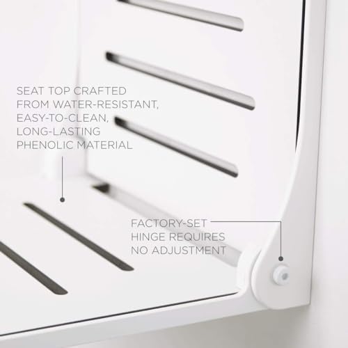 Seachrome Lift-Assist High Back Silhouette Folding Wall Mount Shower Bench Seat with White Frame