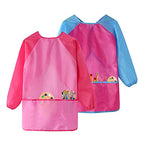 GODR7OY Kids Art Smocks, Painting Apron Artist Smock with Sleeve and 3 Pockets 2 Pack Black/White Set (pink 6-9years)