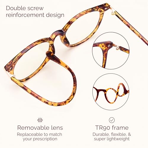 Gaoye Blue Light Blocking Glasses, Retro Round Eyewear Frame Anti Eyestrain Computer Glasses for Women Men (Tea Leopard/Transparent Lens)