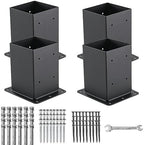4x4 Post Base 4 Pcs, (Inner Size 3.6x3.6) Post Anchors, 13GA Thick Solid Steel & Black Powder Coated,Deck Post Brackets Support Deck Base Plate Pergola Brackets Fence Kit Mailbox Mount