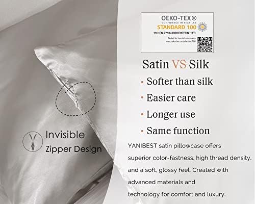 Yanibest Satin Pillowcase, King Size Pillow Cases Set of 2 - Silk Pillow Cases for Hair and Skin with Zipper, Silk Pillow Cases King for 20"x40", Exquisite Packaging for Women Men