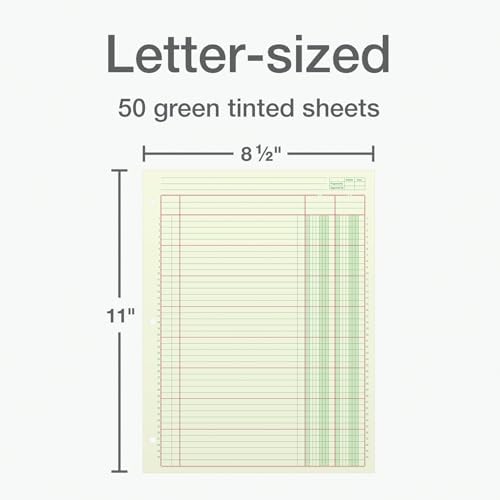 Adams Columnar Analysis Pad, 2 Column Ledger, 8.5" x 11", 100 Pages (50 Sheets), Green, 3 Hole Punch, for Accounting, Bookkeeping & Data (ACP85112)