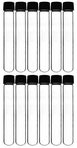 Eisco - Test Tubes, 50mL, Borosilicate 3.3 Glass, Round Bottom, Leak Proof Bakelite Screw Cap with Rubber Liner, Autoclavable, Chemical & Heat Resistant, Lab Storage & Sample Containers, 12 Pack