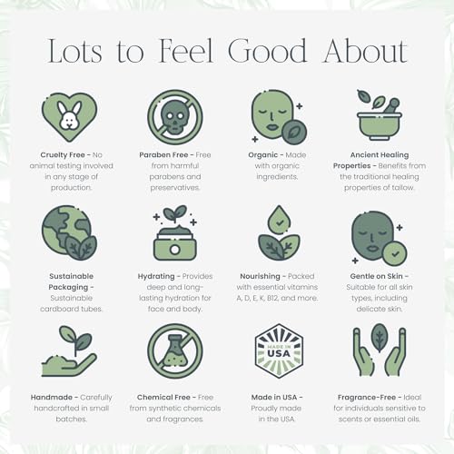 Organic Grass Fed Tallow Balm - (Peppermint) Organic Tallow from Grass Fed Cows & All Organic Ingredients. For Face and Body. (2.0 oz)…