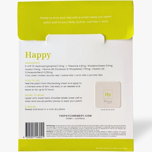 The Patch Remedy Happy Patch | 5-HTP, L-Theanine, Rhodiola, Inositol, B6, Vitamin D3 | 30 Patches
