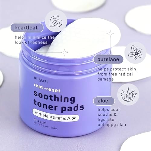 SpaLife Beauty Rest & Reset Toner Pads – for Uneven Skin Tone, Redness, Clogged Pores, Dehyrated Skin with Aloe, Heartleaf, & Purslane – Toner Pads for Face, Face Pads, Pre-Soaked Pads