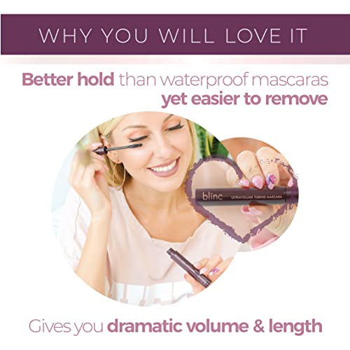 Blinc UltraVolume Tubing Mascara, Volumizing, Lengthening and Curling Mascara, Ultra-Longwearing Washable Mascara, Clean, Vegan and Cruelty-Free
