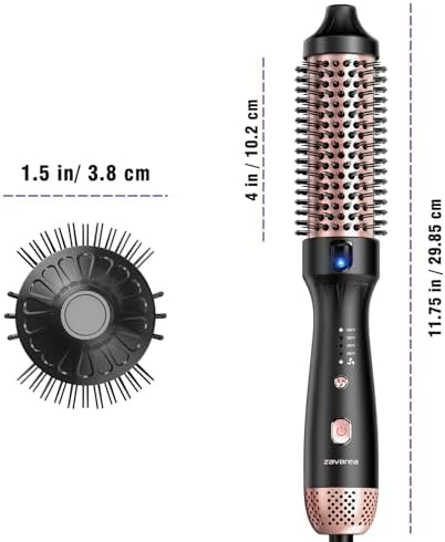 Thermal Brush for Blowout Look, Zavarea CarePro 1.5 Inch Negative Ion Thermal Brush with Cool-Air Tech, Easy to Make Hair Shinier & Smoother, 3-in-1 Heated Styler with Dual Voltage, Black