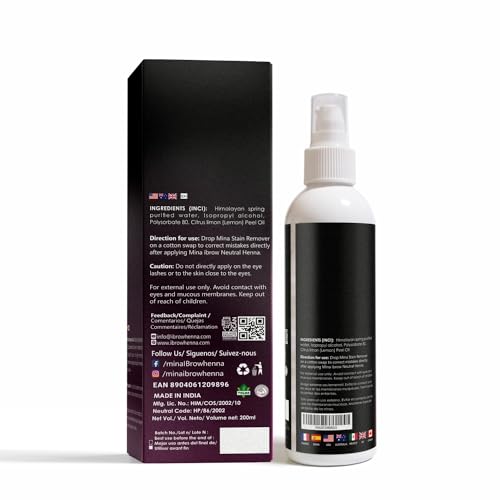 Mina Henna Tint Stain Remover, Softly removes hair color from the scalp, skin around from the eyebrows, hair, beard and mustache quickly and gently 200ml