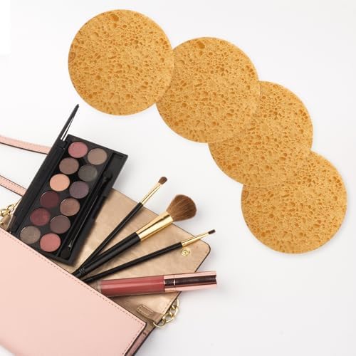 50-Count Large Compressed Facial Sponges for Estheticians,Daily Cleansing and Gentle Exfoliating- 100% Natural Cellulose Spa Sponge Perfect for Removing Dead Skin,Dirt and Makeup(Round 2.95", Yellow)