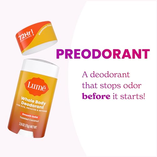 Lume Whole Body Deodorant - Smooth Solid Stick - 72 Hour Odor Control - Aluminum Free, Baking Soda Free and Skin Loving - 2.6 Ounce (Pack of 3) (Toasted Coconut)