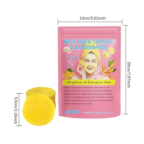 Turmeric Kojic Acid Cleansing Pads, Vitamin B5, Vitamin C Helps Balance Skin, 40 Pads Sugar Turmeric Cleansing Pads for Face