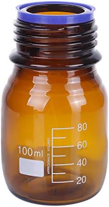 Moonetto 20 Pack Amber Borosilicate Glass 100 mL Graduated Round Lab Media Storage Bottle With GL45 Blue Screw Cap