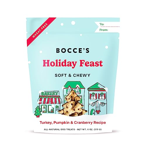 Bocce's Bakery Holiday Feast Recipe Treats for Dogs, Wheat-Free Everyday Dog Treats, Made with Real Ingredients, Baked in The USA, All-Natural Soft & Chewy Cookies, Turkey, Pumpkin & Cranberry, 6 oz