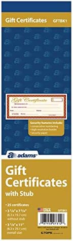 Adams 1-Part Gift Certificates with Stub 3-1/4" x 7-13/16", (4)