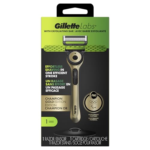 GilletteLabs with Exfoliating Bar Razor for Men, Champion Gold Edition - 1 Handle, 1 Razor Blade Refill, Includes Premium Magnetic Stand