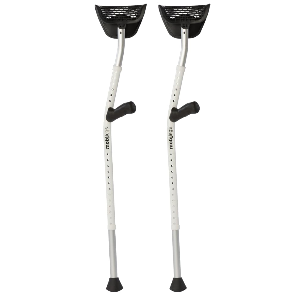 Mobilegs Ultra Crutches for Adults with Ergonomic Handgrips & Plush Saddle - Adjustable Height, Ventilated Saddle, Reduces Pain & Discomfort, Perfect for Post-Surgery & Long Term Disability