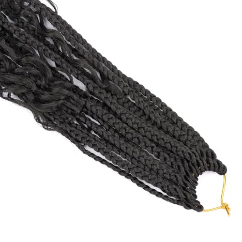 Goddess Box Braids Crochet Hair - 24 inch Crochet Box Braids Pre Looped 8 packs Boho Box Braids Crochet Hair Curly Ends,Bohomian Box Braid Crochet Hair for Black Women 1b
