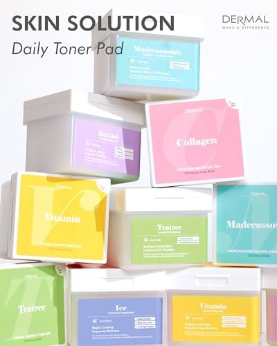 DERMAL Vitamin Toner Pad - Korean Toner Pad for Antioxidant & Skin Glow Radiance Improvement with Vitamin C - Vegan Pure Cotton Square Pads - High Capacity, 120 Sheets
