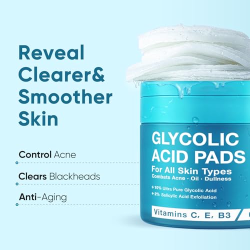 Elvira Korean Skincare Anti-Aging & Glycolic Acid Exfoliating Facial Pads With 10% Glycolic Acid, 2% Salicylic Acid & Niacinamide - 60 Toner Pads, Daily Peel Treatment for Acne Prone Sensitive Skin