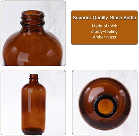 12 Pack 16 oz Amber Boston Round Glass Bottles with Black Caps for Secondary Kombucha Fermentation and Lab Chemicals (2 Funnels and 20 Pieces Black Chalkboard Labels Included)