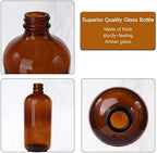 12 Pack 16 oz Amber Boston Round Glass Bottles with Black Caps for Secondary Kombucha Fermentation and Lab Chemicals (2 Funnels and 20 Pieces Black Chalkboard Labels Included)