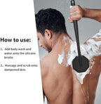 iTokGoK® Premium Silver-Infused Silicone Back Scrubber with Long Handle Back Brush for Shower,Back Brush Long Handle for Men and Women,Ergonomic No-Slip Handle, Long-Lasting (Black)