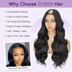 Wavy V Part Wig Wear And Go Glueless U Part Wig Body Wave Natural Black Synthtic Hair Soft As Human Hair Half Wigs For Black Women (Off Black, 26 Inch)