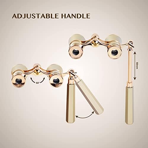 Aomekie Opera Glasses Binoculars 3X25 Theater Glasses Mini Binocular Compact with Handle for Adults Women in Musical Concert（Gold）