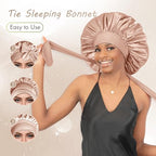 BONNET QUEEN Large Satin Bonnet Silk Bonnet for Sleeping Women Hair Bonnet Big Bonnet Night Sleep Cap Scarf Wrap for Curly Hair with Tie Band Champagne