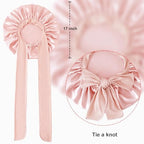 2Pc Bonnet Satin Silk Hair Bonnet With Tie Band for Sleeping Large Bonnets Hair Wrap with Adjustable Straps Hair Shower Cap Sleep Caps for Women Curly Braid Hair(pink+black)