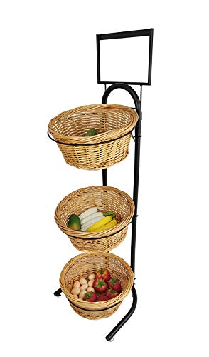 FixtureDisplays® 3 Tiers Wicker Market Basket Fruit Vegetable Bakery Goods Display Stand Pantry Kitchen Organizer 31042