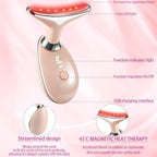 7-in-1 Face and Neck Massage Tool for Skin Care Gift, Multifunctional Electric Red Light Therapy for Face, Wrinkles, Double Chin (Pink)