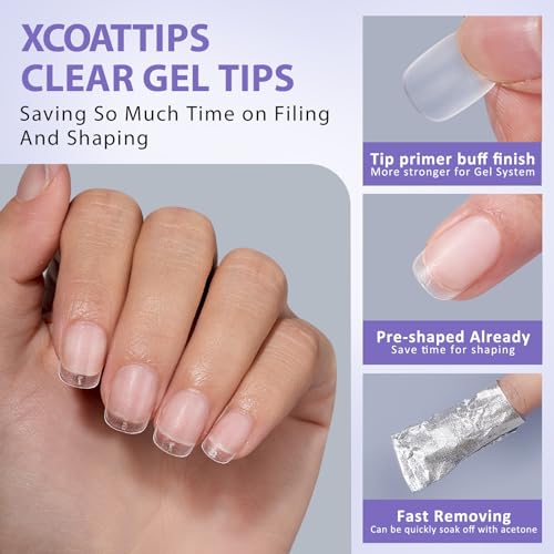 BTArtbox Extra Short Square Nail Tips - Short Squoval Gel Nail Tips, Natural Fake Nails with Tip Primer Cover, Pre-shaped Upgrade Matte Full Cover Nail Tips for Home DIY Nail Salon
