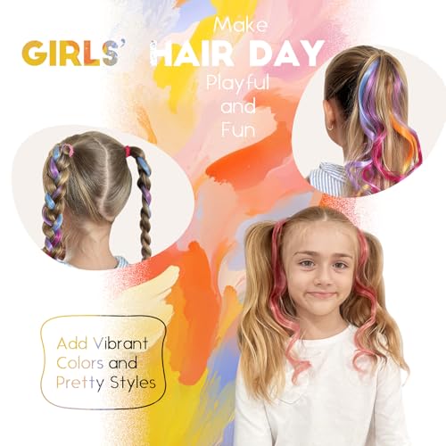 Dreamlover Mix Colored Hair Extensions for Kids, Girls Clip In Rainbow Hair Extensions, Dual-color Curly Hairpieces for Halloween, 24 Pieces